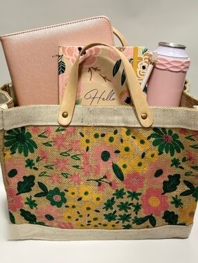 Slant Collections Jute Floral Market Tote